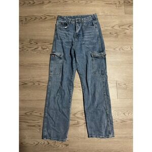 Women's High Waist Denim‎ Cargo Pants Jeans Pocket Design 29" Waist Streetwear